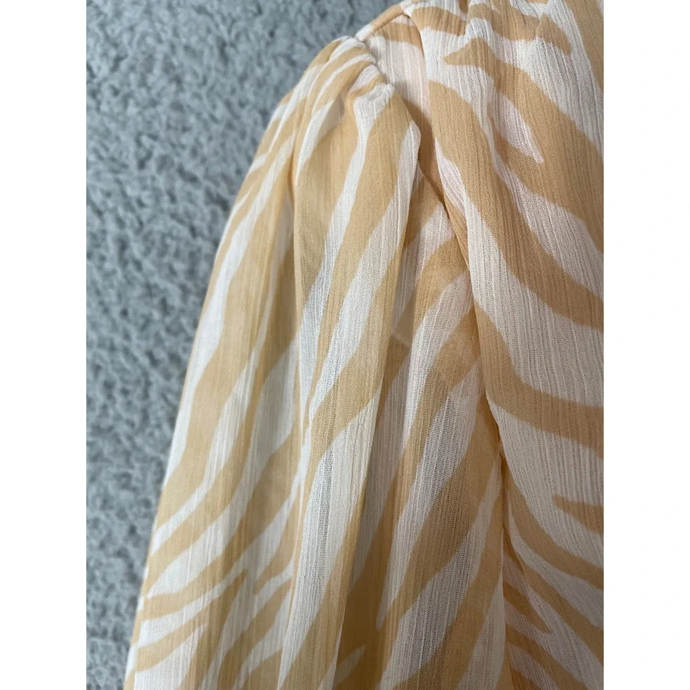 Harlow & Rose Beige Zebra Print Belted Collared‎ Midi Shirt Dress Women’s Size S